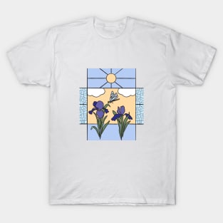 Iris flowers in stained glass T-Shirt